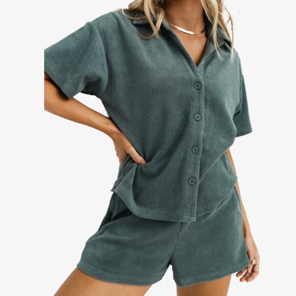 GREEN TERRYCLOTH BEACH MATCHING SET - Picture 1 of 11